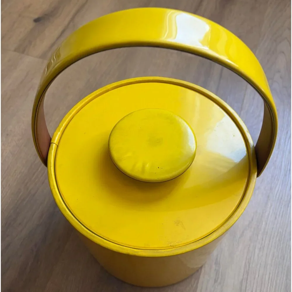 Vintage Ice Bucket Yellow Mid Century Modern Vinyl and Plastic